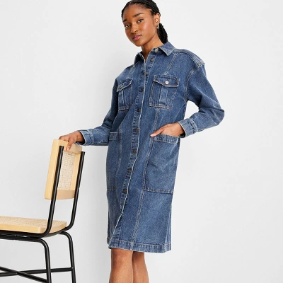 Women's Long Sleeve Button-Up Denim Midi Dress - Future Collective™ With Reese Blutstein Blue Denim 4 Women's Long Sleeve Button-Up Denim Midi Dress - Future Collective™ With Reese Blutstein Blue Denim - Image 2