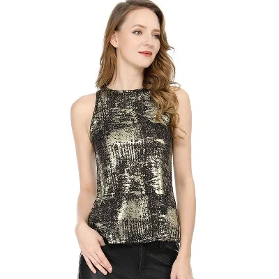 Allegra K Women's Party Shiny Sleeveless Club Metallic Tank Top 3 Allegra K Women's Party Shiny Sleeveless Club Metallic Tank Top