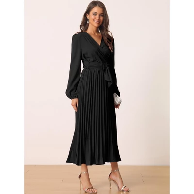 Seta T Women's Spring Fall Long Lantern Sleeve Wrap V Neck Flowy Ruffle Pleated Midi Dresses 3 Seta T Women's Spring Fall Long Lantern Sleeve Wrap V Neck Flowy Ruffle Pleated Midi Dresses