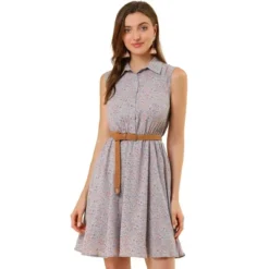 Allegra K Women's Floral Sleeveless Half Placket Above Knee Belted Summer Dress -Mizuno Shop GUEST 05e02f85 a010 4b1e 86d1 276acc061325