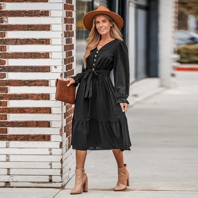 Women's Clip Dot Belted A-Line Midi Dress - Cupshe 5 Women's Clip Dot Belted A-Line Midi Dress - Cupshe - Image 3