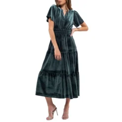 August Sky Women's Velvet Split Neckline Tiered Midi Dress -Mizuno Shop GUEST 06d8fd6e 3061 457b a638 a1665f2ea062