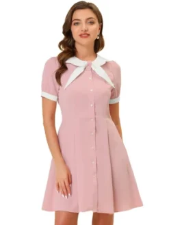 Allegra K Women's Fit And Flare Contrast Color Bowtie Neck Dress -Mizuno Shop GUEST 08cf08d7 c062 4b46 ae9b 5e3862a69de3