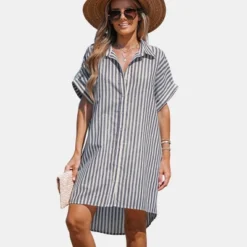 Women's Striped Mini Shirt Dress - Cupshe -Mizuno Shop GUEST 09dd9bb1 ad57 44dc 8963 868da1d1b9ca