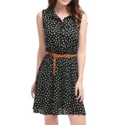 Allegra K Women's Floral Sleeveless Half Placket Above Knee Belted Summer Dress