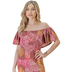 Womens Off Shoulder Neckline Side Slit Abstract Print Maxi Dress -Mizuno Shop GUEST 0ca388b2 0c7f 4af3 8f64 ab59e1b1521f