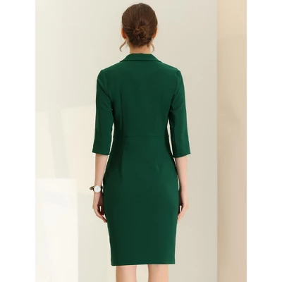 Allegra K Women's Lapel Collar Double Breasted Belted Business Work Blazer Dress 4 Allegra K Women's Lapel Collar Double Breasted Belted Business Work Blazer Dress - Image 2