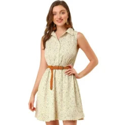 Allegra K Women's Floral Sleeveless Half Placket Above Knee Belted Summer Dress -Mizuno Shop GUEST 0df84d9d e702 4770 bfe7 f073433c35cf