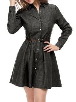 Allegra K Women's Button Down Belted Pleated Flare A-line Denim Shirt Dress -Mizuno Shop GUEST 1073f39b 0c61 430d 888d 0ef15f153dc7