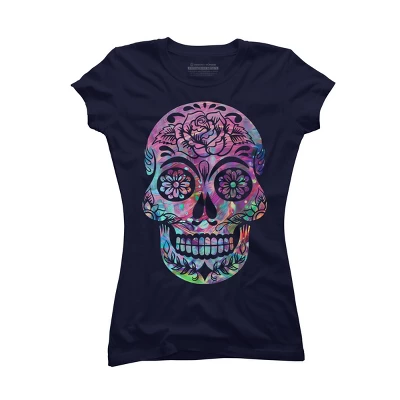 Junior's Design By Humans Halloween Sugar Skull By Honeytree T-Shirt 7 Junior's Design By Humans Halloween Sugar Skull By Honeytree T-Shirt - Image 5