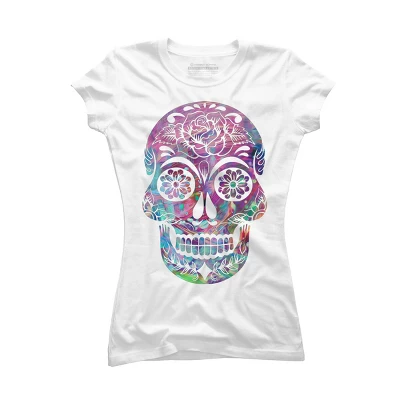 Junior's Design By Humans Halloween Sugar Skull By Honeytree T-Shirt 6 Junior's Design By Humans Halloween Sugar Skull By Honeytree T-Shirt - Image 4