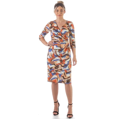 24seven Comfort Apparel Orange Faux Wrap Knee Length Cocktail Dress 6 24seven Comfort Apparel Orange Faux Wrap Knee Length Cocktail Dress - Image 4