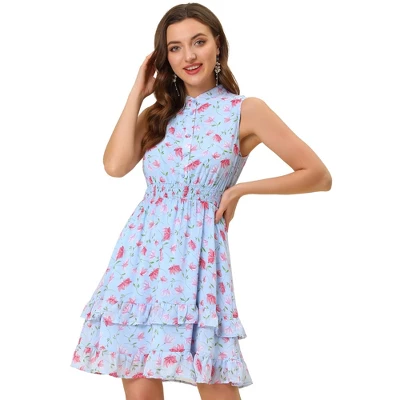 Allegra K Women's Floral A-line Smocked Waist Tiered Ruffled Chiffon Mini Dress 17 Allegra K Women's Floral A-line Smocked Waist Tiered Ruffled Chiffon Mini Dress - Image 15