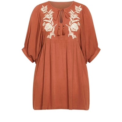 Women's Plus Size Arla Embroidered Tunic Dress - Amber | AVEOLOGY 4 Women's Plus Size Arla Embroidered Tunic Dress - Amber | AVEOLOGY - Image 2
