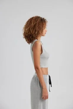 Women's V-Neck Twist Knot Cropped Tank Top - Gray -Mizuno Shop GUEST 179211b2 ade0 4699 af9e ab63a8ba127f