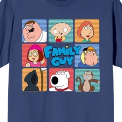 Family Guy Stacked Character Boxes Crew Neck Short Sleeve Navy Women's T-shirt