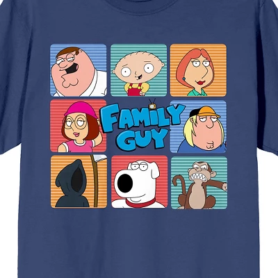 Family Guy Stacked Character Boxes Crew Neck Short Sleeve Navy Women's T-shirt 3 Family Guy Stacked Character Boxes Crew Neck Short Sleeve Navy Women's T-shirt