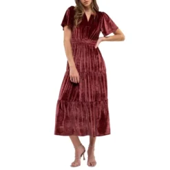 August Sky Women's Velvet Split Neckline Tiered Midi Dress -Mizuno Shop GUEST 1a3d33ce 1a48 43be a208 8807ede11c26