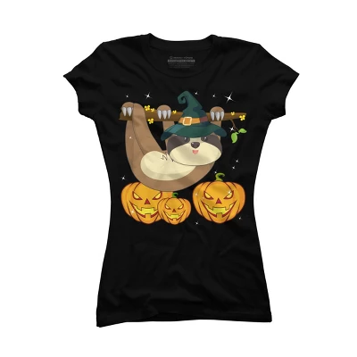 Junior's Design By Humans Funny Witch Sloth With Jack O Lantern Halloween T-Shirt By Thebeardstudio T-Shirt 5 Junior's Design By Humans Funny Witch Sloth With Jack O Lantern Halloween T-Shirt By Thebeardstudio T-Shirt - Image 3