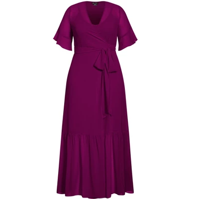 Women's Plus Size Flutter Wrap Maxi Dress - Magenta | CITY CHIC 4 Women's Plus Size Flutter Wrap Maxi Dress - Magenta | CITY CHIC - Image 2