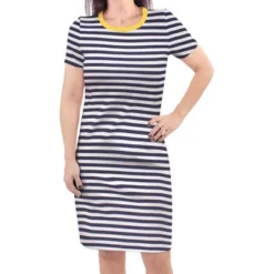 Touched By Nature Womens Organic Cotton Short-Sleeve Dress, Navy Yellow