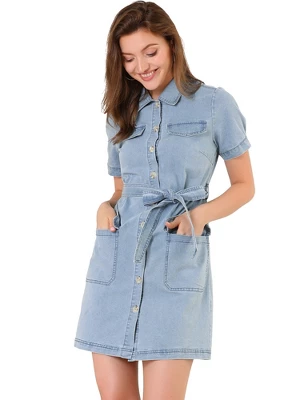 Allegra K Women's Jean Casual Collared Belted Button Down Denim Shirt Dress 8 Allegra K Women's Jean Casual Collared Belted Button Down Denim Shirt Dress - Image 6