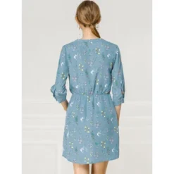 Allegra K Women's Button Front Floral Print V Neck 3/4 Sleeves Above Knee Dresses -Mizuno Shop GUEST 28be886e 4257 439e a0d6 6bcdff0738b4