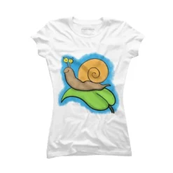Junior's Design By Humans Cute, Happy Snail On A Leaf Cartoon Illustration By Thefrogfactory T-Shirt -Mizuno Shop GUEST 2b4479a8 b512 4129 8100 15a8a94dbbe0