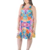 Plus Size Dress Multi Colored Design Knee Length Flowing Style Dress