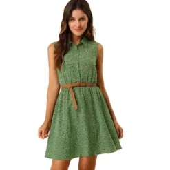 Allegra K Women's Floral Sleeveless Half Placket Above Knee Belted Summer Dress -Mizuno Shop GUEST 2e1dae18 0d5e 49c3 9a98 231cee9a90aa