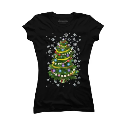 Junior's Design By Humans Christmas Tree And Snowflakes By IvaW T-Shirt 5 Junior's Design By Humans Christmas Tree And Snowflakes By IvaW T-Shirt - Image 3