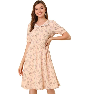Allegra K Women's Vintage Floral Peter Pan Collar High Waist Puff Sleeve A-line Flowy Midi Dress 13 Allegra K Women's Vintage Floral Peter Pan Collar High Waist Puff Sleeve A-line Flowy Midi Dress - Image 11