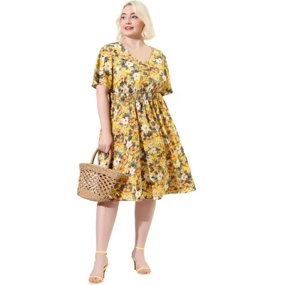 Agnes Orinda Women's Plus Size V Neck Floral Beach Midi Dress 4 Agnes Orinda Women's Plus Size V Neck Floral Beach Midi Dress - Image 2
