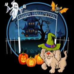 Women's Design By Humans Puppy Dog Witch Hat Halloween Ghost By Fractals Racerback Tank Top