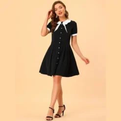 Allegra K Women's Fit And Flare Contrast Color Bowtie Neck Dress -Mizuno Shop GUEST 3a0263f7 b057 4959 a4cc 73af82f1c585