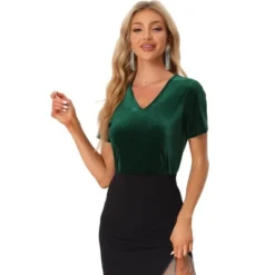 Allegra K Women's Baisc V Neck Velvet Short Sleeve T-Shirt -Mizuno Shop GUEST 3b560ad5 962e 4821 88aa 1fb588de2c4f