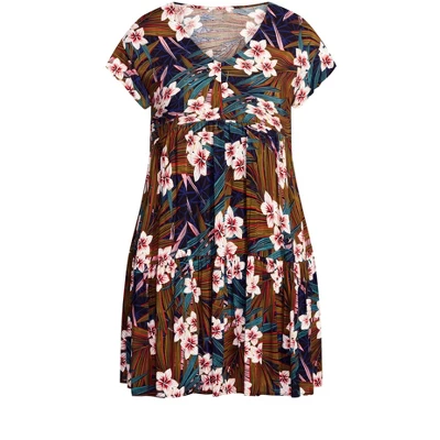 Avenue Women's Plus Size Unwind Tier Dress - Hibiscus Palm | LORALETTE 4 Avenue Women's Plus Size Unwind Tier Dress - Hibiscus Palm | LORALETTE - Image 2