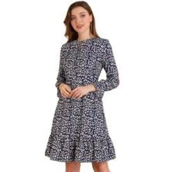 Allegra K Women's Floral Long Sleeve Printed Elastic Waist Ruffle Hem Knee Length Dress -Mizuno Shop GUEST 3cb88b77 6259 4748 a61e e3b4c0e2c118