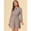 Allegra K Women's Smocked Waist Tie Neck Floral Long Sleeve Dress