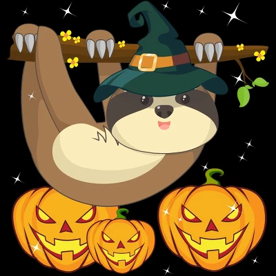 Junior's Design By Humans Funny Witch Sloth With Jack O Lantern Halloween T-Shirt By Thebeardstudio T-Shirt 3 Junior's Design By Humans Funny Witch Sloth With Jack O Lantern Halloween T-Shirt By Thebeardstudio T-Shirt