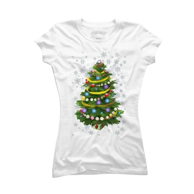 Junior's Design By Humans Christmas Tree And Snowflakes By IvaW T-Shirt 6 Junior's Design By Humans Christmas Tree And Snowflakes By IvaW T-Shirt - Image 4