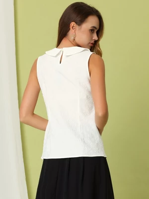 Allegra K Women's Casual Peter Pan Collar Sleeveless Jacquard Floral Tank Top 4 Allegra K Women's Casual Peter Pan Collar Sleeveless Jacquard Floral Tank Top - Image 2