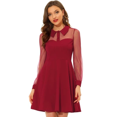 Allegra K Women's Sheer Mesh Panel Long Sleeve Fit And Flare Mini A-Line Dresses 8 Allegra K Women's Sheer Mesh Panel Long Sleeve Fit And Flare Mini A-Line Dresses - Image 6