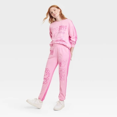 Women's Sanrio Hello Kitty Two-Tone Graphic Jogger Pants - Pink 4 Women's Sanrio Hello Kitty Two-Tone Graphic Jogger Pants - Pink - Image 2