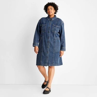 Women's Long Sleeve Button-Up Denim Midi Dress - Future Collective™ With Reese Blutstein Blue Denim 6 Women's Long Sleeve Button-Up Denim Midi Dress - Future Collective™ With Reese Blutstein Blue Denim - Image 4