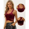 Allegra K Women's Party Velvet Sleeveless Spaghetti Strap Deep V Crop Cami Tank Top -Mizuno Shop GUEST 4f943665 72e2 43e9 9070 9567de66c342