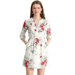 Allegra K Women's Button Front Floral Print V Neck 3/4 Sleeves Above Knee Dresses -Mizuno Shop GUEST 4fc7d8bb 98c5 4dd7 a782 58f9026b0727