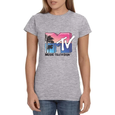 MTV Womens' Music Television Beach Classic Icon '80s Crewneck T-Shirt Grey 5 MTV Womens' Music Television Beach Classic Icon '80s Crewneck T-Shirt Grey - Image 3