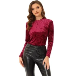 Allegra K Women's Casual Vintage Velvet Crew Neck Long Sleeve T-shirts -Mizuno Shop GUEST 50c6d8d7 1099 4117 b483 41711c60250d
