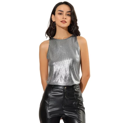 Allegra K Women's Party Shiny Sleeveless Club Metallic Tank Top 16 Allegra K Women's Party Shiny Sleeveless Club Metallic Tank Top - Image 14